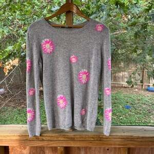 Autumn Cashmere Women's Grey & Pink Floral Print 100% Cashmere Sweater Size S